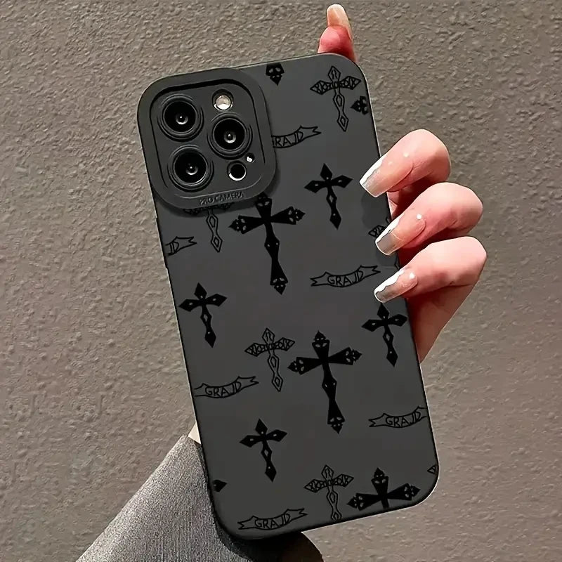 Black Cross Print Shockproof iPhone Case