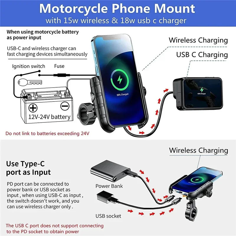 Motorcycle Wireless Phone Charger Mount