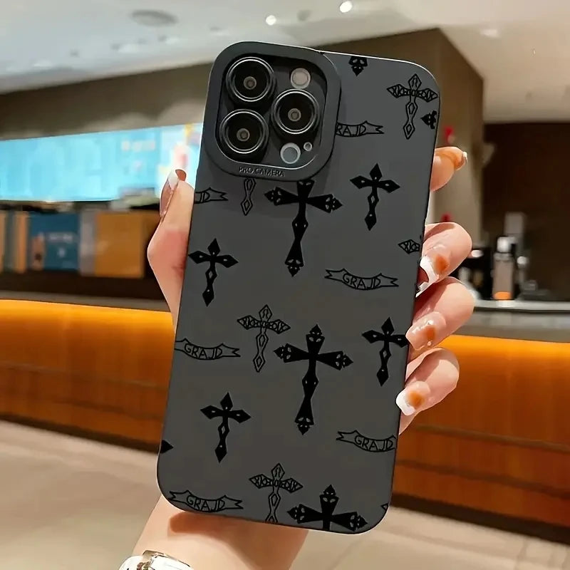 Black Cross Print Shockproof iPhone Case