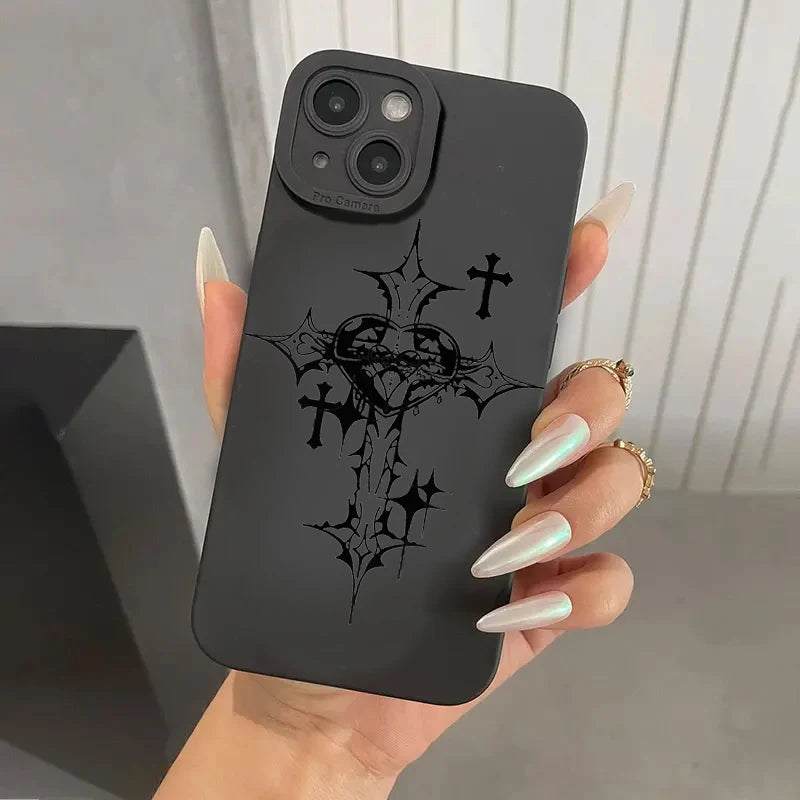 Black Cross Print Shockproof iPhone Case