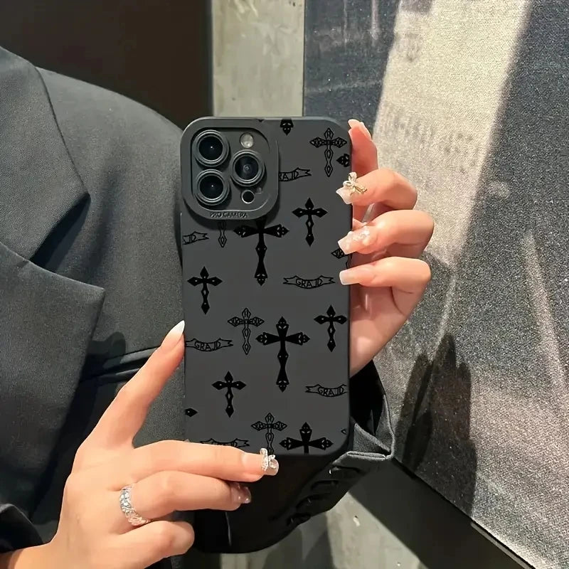 Black Cross Print Shockproof iPhone Case