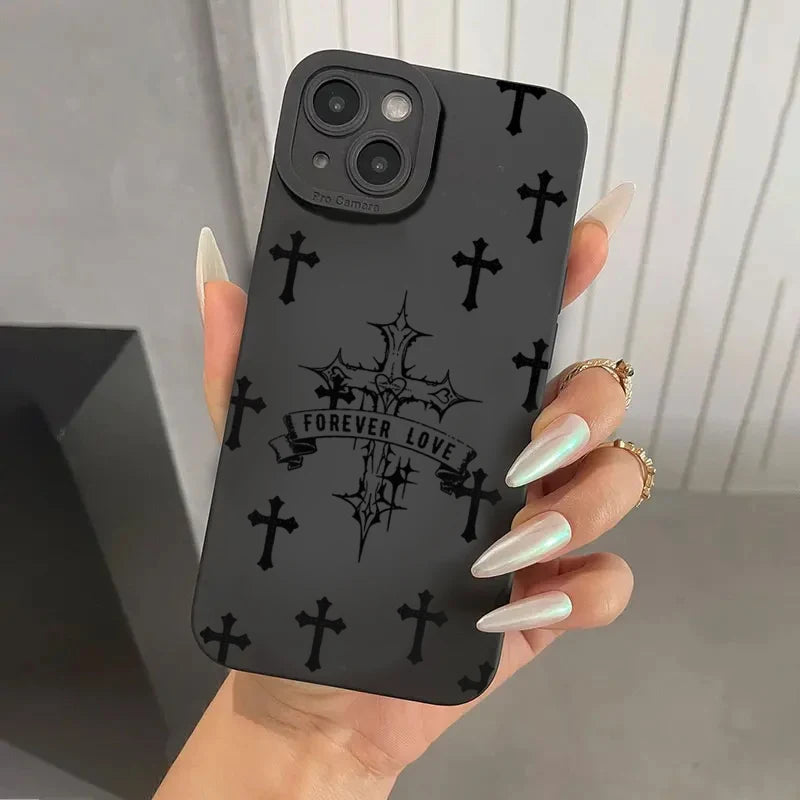 Black Cross Print Shockproof iPhone Case