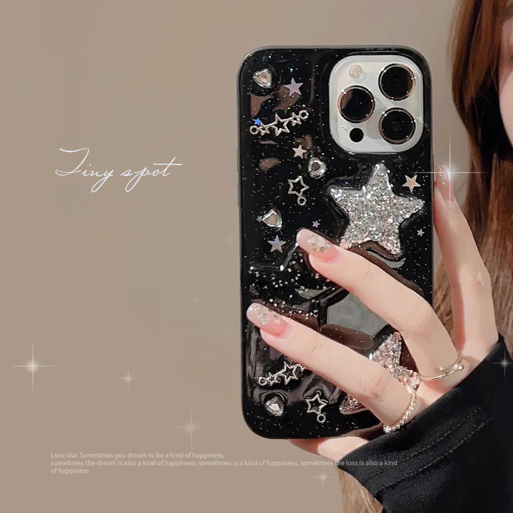 3D Sparkling Pink Star iPhone Case